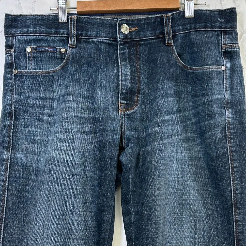 Armani Jeans Straight Leg Jeans Mens 34x28 Dark Indigo Blue Denim Classic Italy